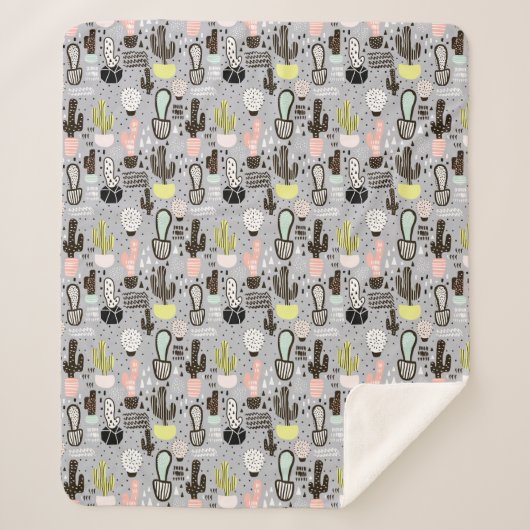 手描きの織り目加工のサボテンパターン シェルパブランケット (正面)