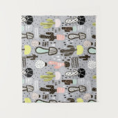 手描きの織り目加工のサボテンパターン タペストリー (正面)