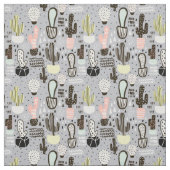 手描きの織り目加工のサボテンパターン ファブリック (見本)