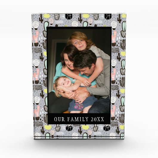 手描きの織り目加工のサボテンパターン フォトブロック (正面)