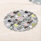 手描きの織り目加工のサボテンパターン ペーパーコースター (アングル)