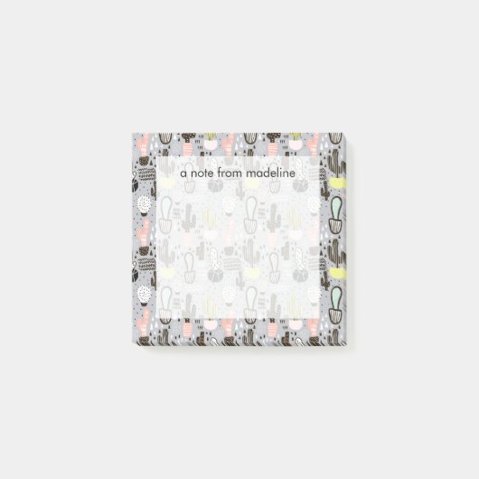 手描きの織り目加工のサボテンパターン ポストイット (正面)