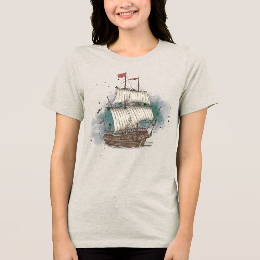 手描きの船 トライブレンドTシャツ (正面)