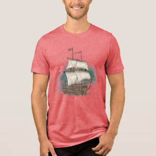 手描きの船 トライブレンドTシャツ