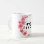 手描きの花と金のスタンドサークル、新しいミセス コーヒーマグカップ (正面左)