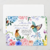 手描きの花と鳥の招待状 招待状 (正面/裏面)