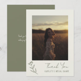 手描きの花のグリーンがかった遊び心のある花嫁のシャワー サンキューカード