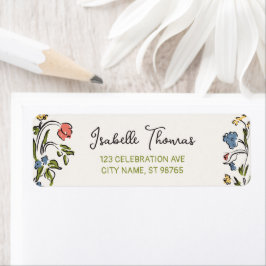 手描きの花のデザインが美しいウェディングシャワーの招待状 ラベル