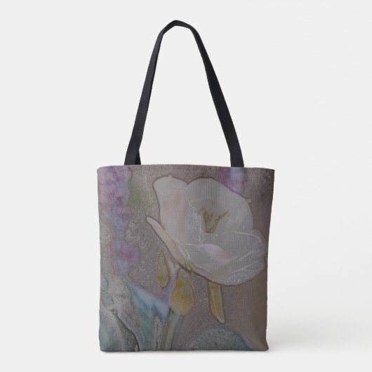 手描きの花のハンドバッグ トートバッグ - 花のアート (裏面)