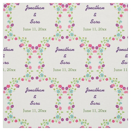 手描きの花のパーソナライズな新郎新婦 ファブリック (見本)