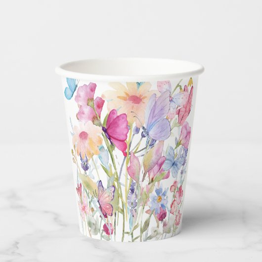 手描きの花のプリント 紙コップ (正面)