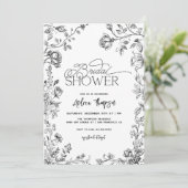 手描きの花のモダンスクリプト ブライダルシャワー 招待状 (スタンド正面)