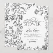 手描きの花のモダンスクリプト ブライダルシャワー 招待状 (正面/裏面)
