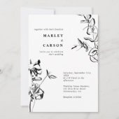 手描きの花のモノクロの結婚式 招待状 (正面)