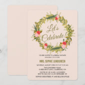 手描きの花のリースを使用したウェディングシャワーの招待状 招待状 (正面/裏面)