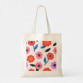 手描きの花の模様 トートバッグ (裏面)