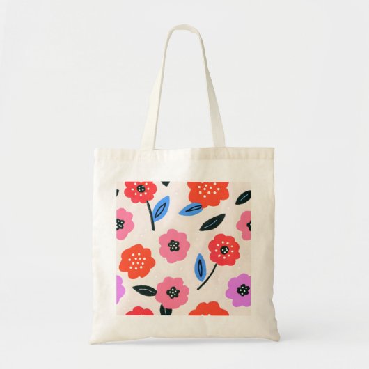 手描きの花の模様 トートバッグ (正面)