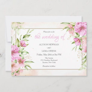 手描きの花の結婚式招待状 案内状