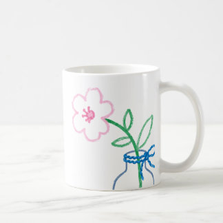 手描きの花の花瓶イラスト入り コーヒーマグ コーヒーマグカップ