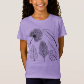 手描きの花の落書き 紫の植物 フラワープリントTシャツ Tシャツ (正面)