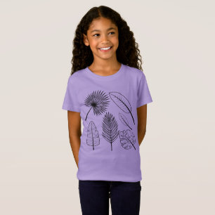手描きの花の落書き 紫の植物 フラワープリントTシャツ Tシャツ