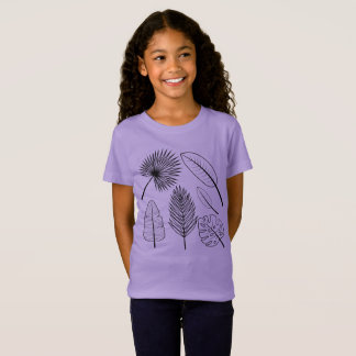 手描きの花の落書き 紫色の植物 フラワリーTシャツ Tシャツ