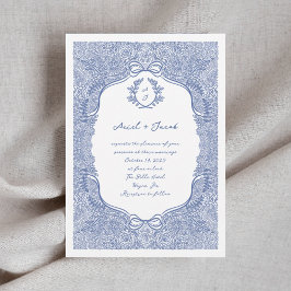 手描きの花の蝶結びのウェディング 招待状