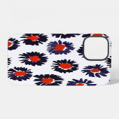 手描きの花の赤と青のパターン iPhoneケース (裏面横)