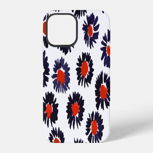 手描きの花の赤と青のパターン iPhoneケース (裏面)
