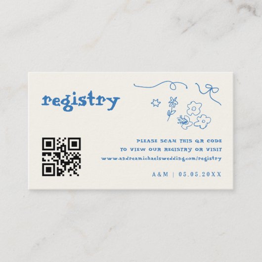 手描きの花のQRコード ウェディングギフトレジストリー エンクロージャーカード (正面)