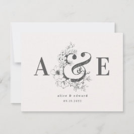 手描きの花をあしらったエレガントな結婚式の招待状 案内状