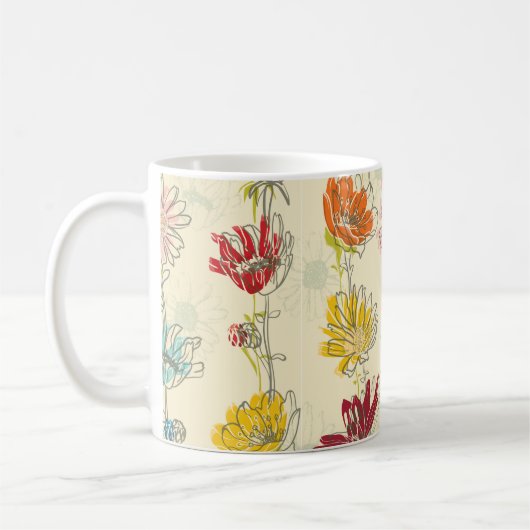 手描きの花付きシームレス花柄 コーヒーマグカップ (左)