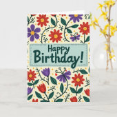 手描きの花咲く誕生日カード カード (黄色い花)
