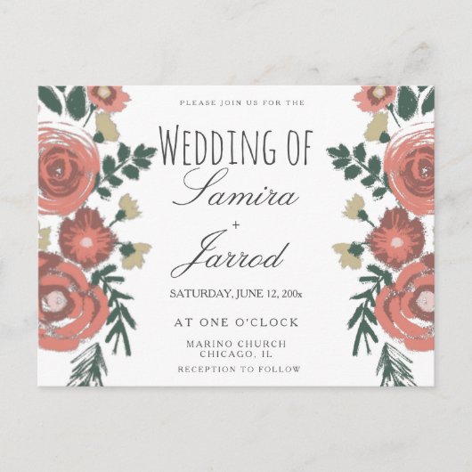 手描きの花束 ヴィンテージ結婚式 ポストカード (正面)