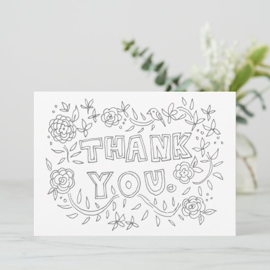 手描きの花柄は着色カード感謝していしています サンキューカード (スタンド正面)