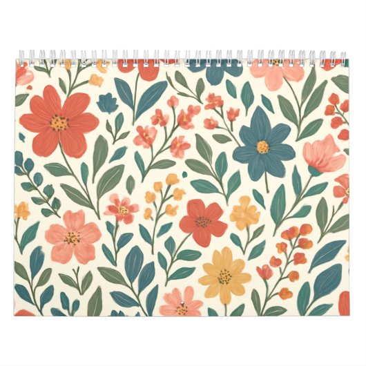 手描きの花柄パターン - カラフルな植物学 カレンダー (カバー)