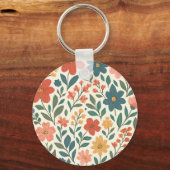 手描きの花柄パターン - カラフルな植物学 キーホルダー (正面)