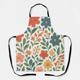 手描きの花柄パターン - カラフルな植物 エプロン