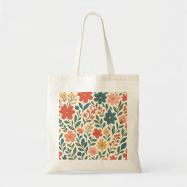手描きの花柄パターン - カラフルな植物 トートバッグ