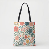 手描きの花柄パターン - カラフルな植物 トートバッグ (正面)