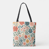 手描きの花柄パターン - カラフルな植物 トートバッグ (裏面)