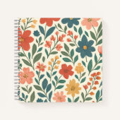 手描きの花柄パターン - カラフルな植物 ノートブック (正面)