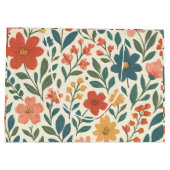 手描きの花柄パターン - カラフルな植物  ラージペーパーバッグ (裏面)