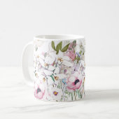 手描きの花柄プリント コーヒーマグカップ (正面左)