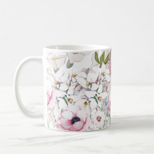 手描きの花柄プリント コーヒーマグカップ