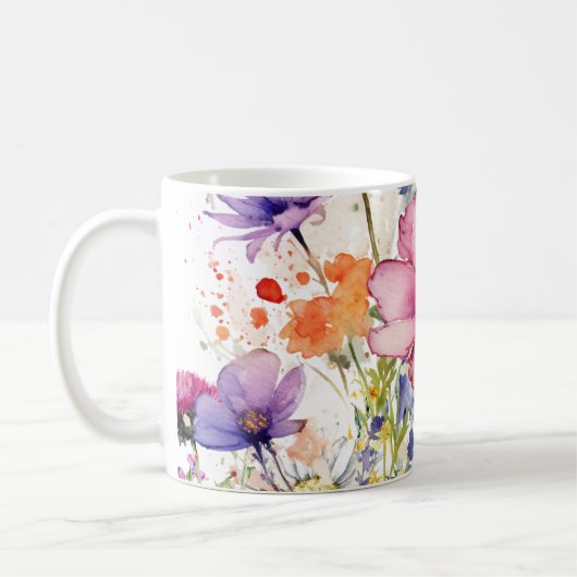 手描きの花柄プリント コーヒーマグカップ (左)