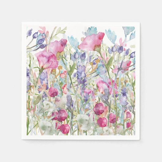 手描きの花柄プリント スタンダードカクテルナプキン (正面)