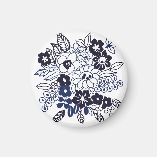 手描きの花柄モチーフ マグネット (正面)