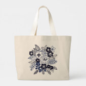 手描きの花柄モチーフ ラージトートバッグ (裏面)