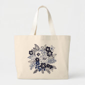 手描きの花柄モチーフ ラージトートバッグ (正面)